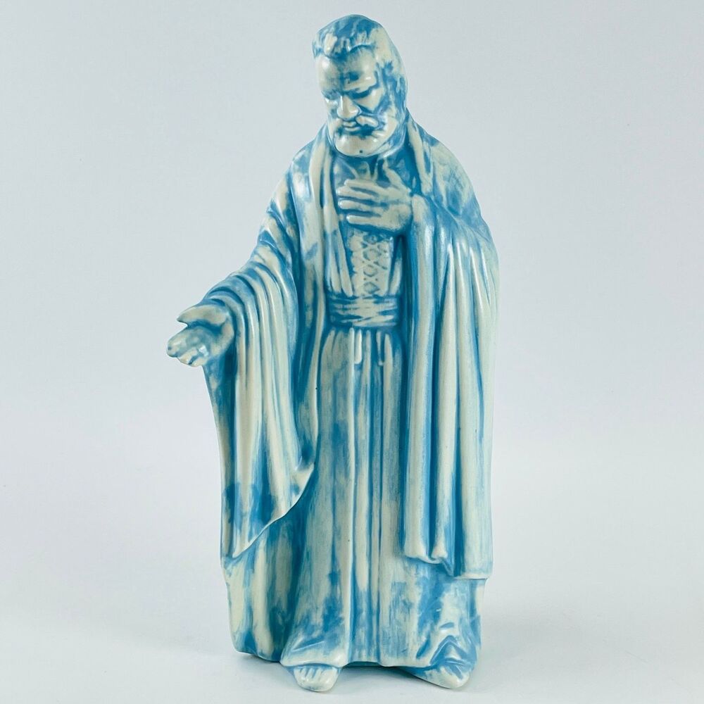 Holland Vintage Ceramic Nativity Joseph Figurine 9 Inch Blue White Glaze Creche